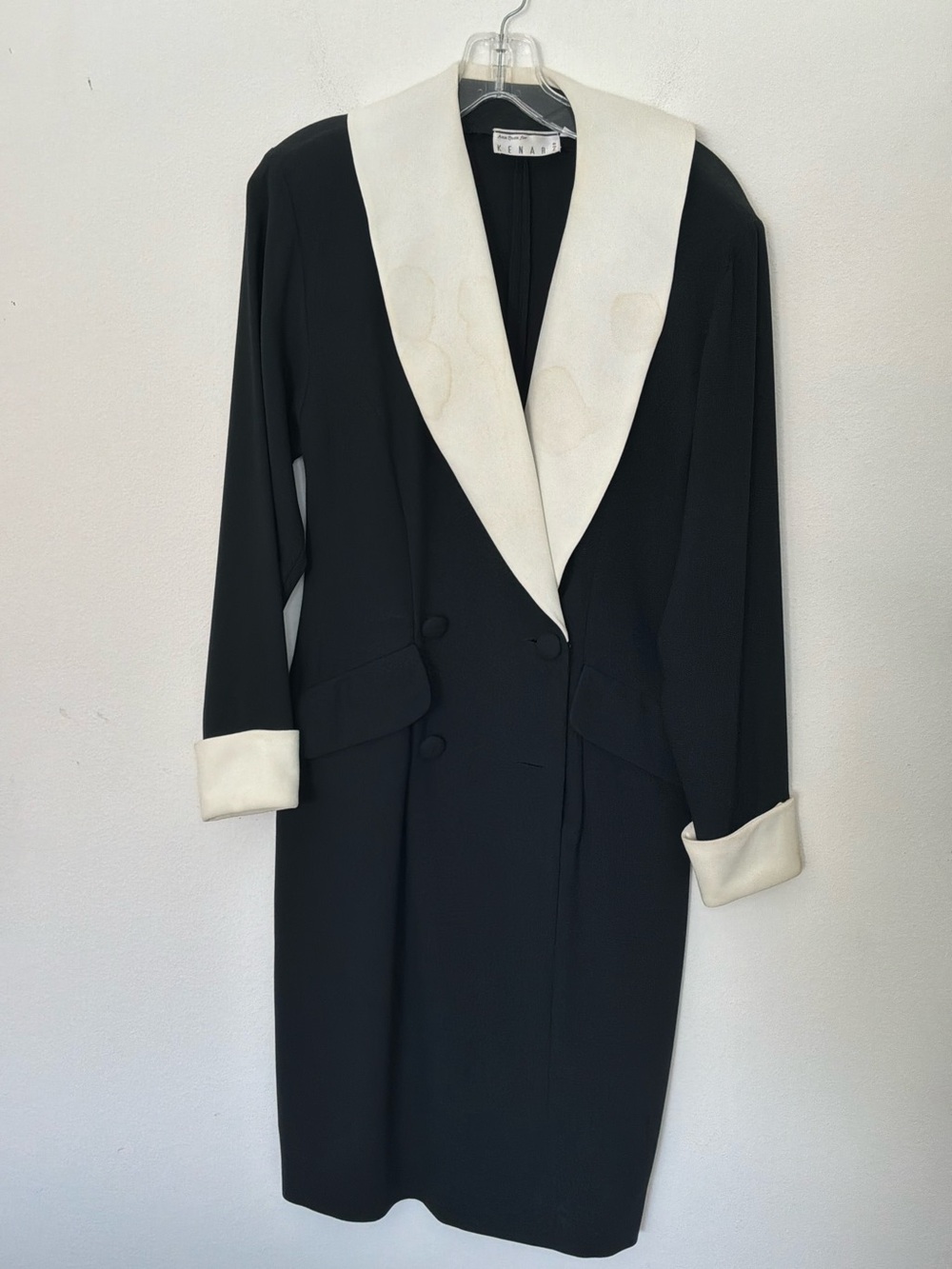 Ann Tjian for Kenar 2 Black & Ivory Tuxedo Dress Size 8 Vintage Statement Dress